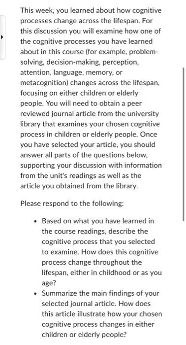 Solved This week, you learned about how cognitive processes | Chegg.com