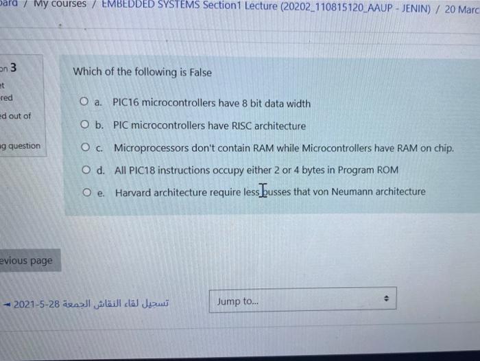 Solved bard / My courses / EMBEDDED SYSTEMS Section Lecture | Chegg.com