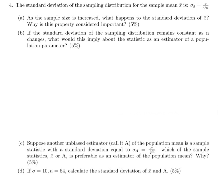 Solved 4. The standard deviation of the sampling | Chegg.com