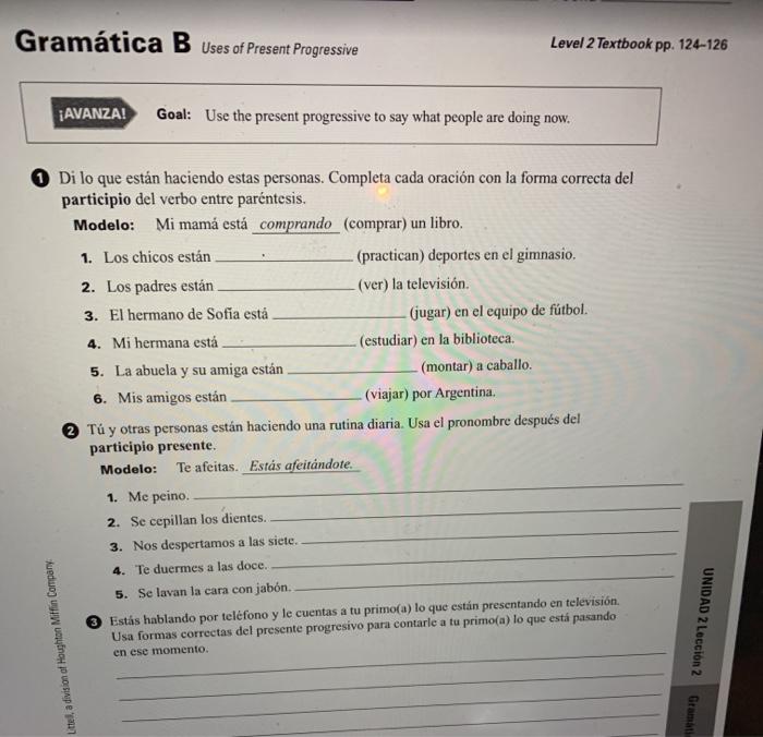 Gramatica B Uses Of Present Progressive Level 2 Te Chegg Com