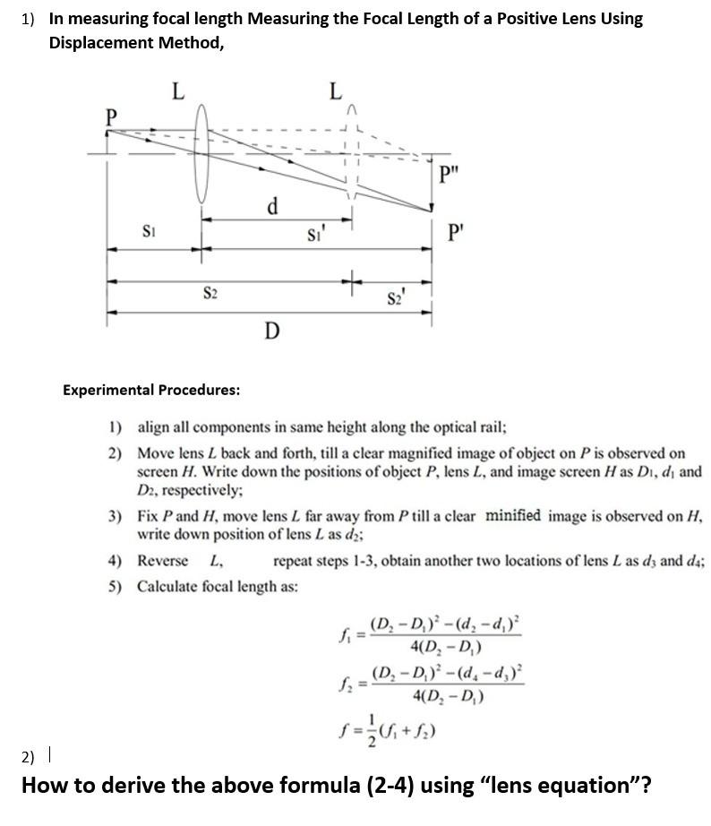 Solved 1) In measuring focal length Measuring the Focal