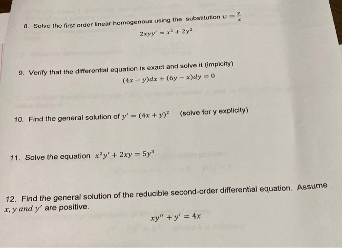 Solved Y 8 Solve The First Order Linear Homogenous Using 6728