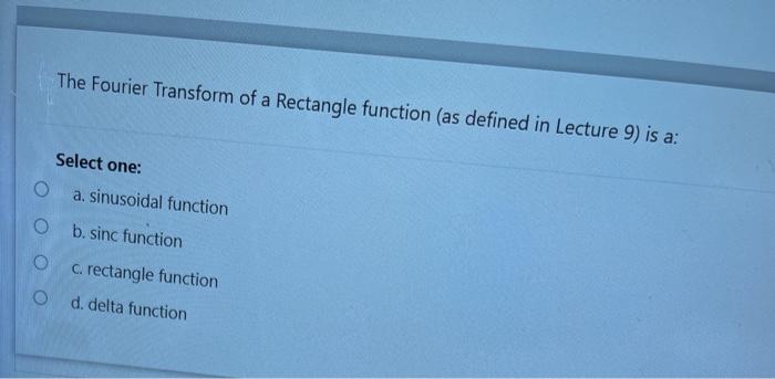 Solved The Fourier Transform of a Rectangle function (as | Chegg.com