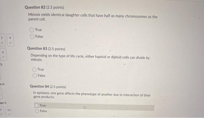 Solved Question 82 (2.5 points) Meiosis yields identical | Chegg.com