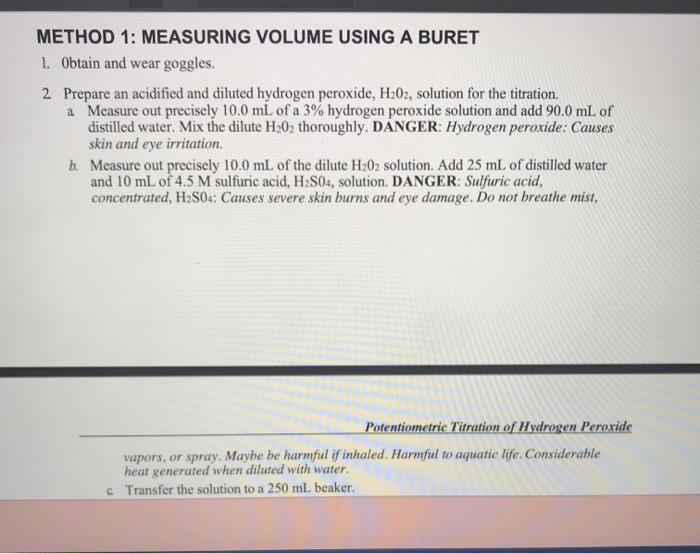 Solved Potentiometric Titration of Hydrogen peroxide One