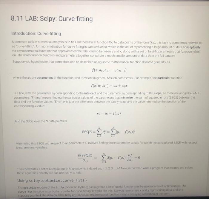 8.11 LAB: Scipy: Curve-fitting Introduction: | Chegg.com