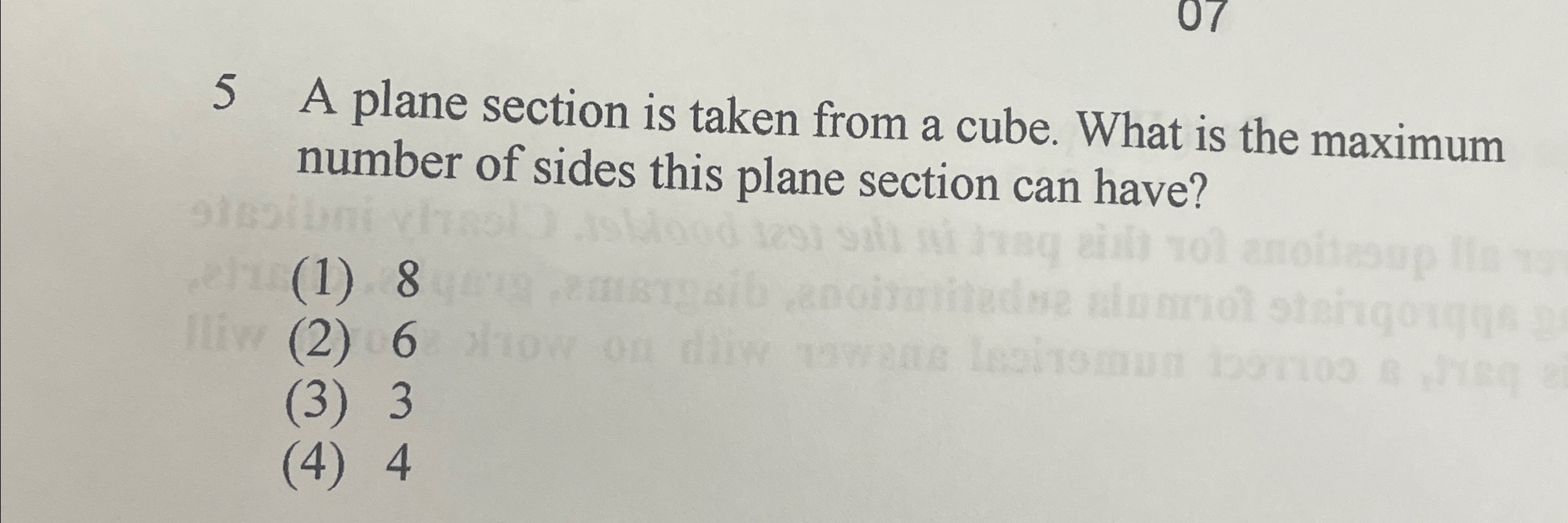 Solved 5 ﻿A plane section is taken from a cube. What is the | Chegg.com