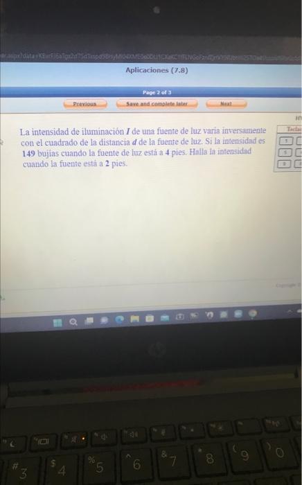 La intensidad de iluminación \( I \) de una fuente de luz varia inversamente con el cuadrado de la distancia \( d \) de la fu