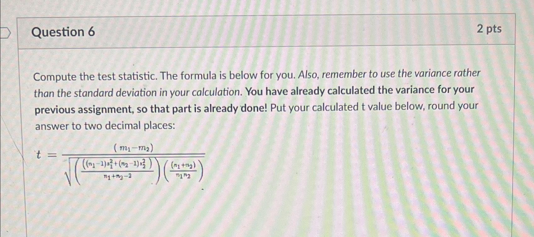 Question 62 ﻿ptsCompute the test statistic. The | Chegg.com