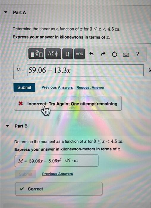 Solved Determine the shear as a function of x for 0≤x