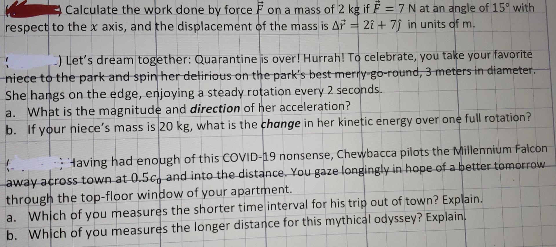Solved Calculate the work done by force F on a mass of 2 kg | Chegg.com