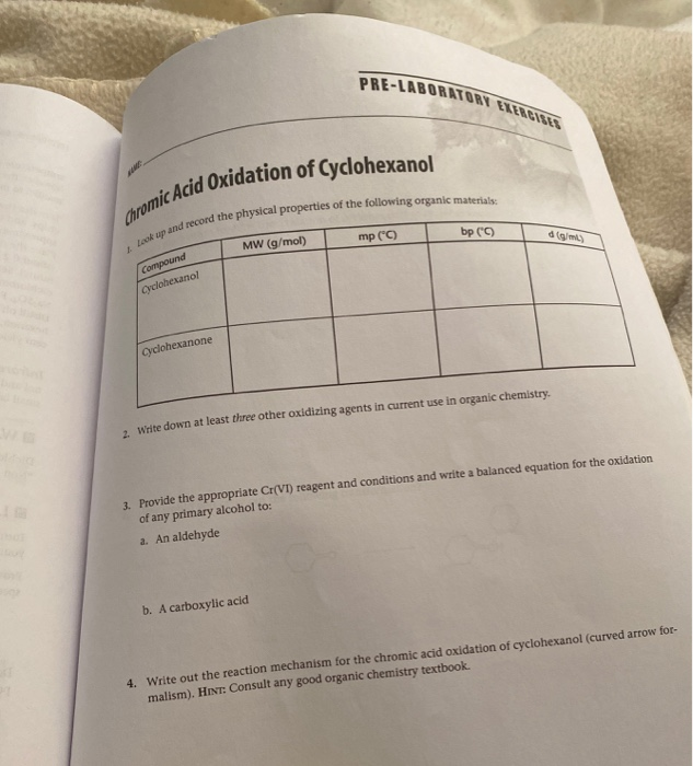 Solved Pre Laboratory Exercises Acid Oxidation Of 0411