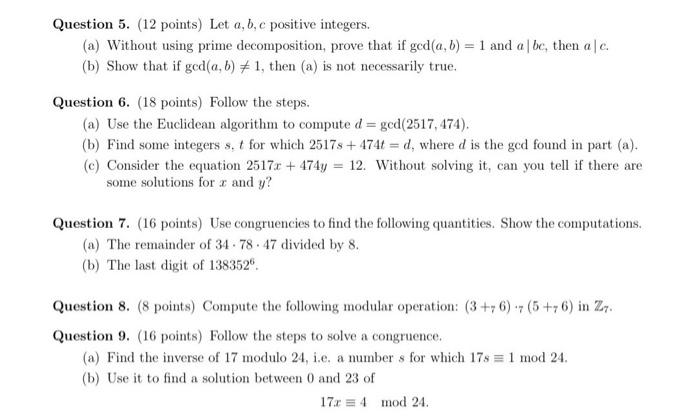 Solved Question 5. (12 Points) Let A,b,c Positive Integers. | Chegg.com