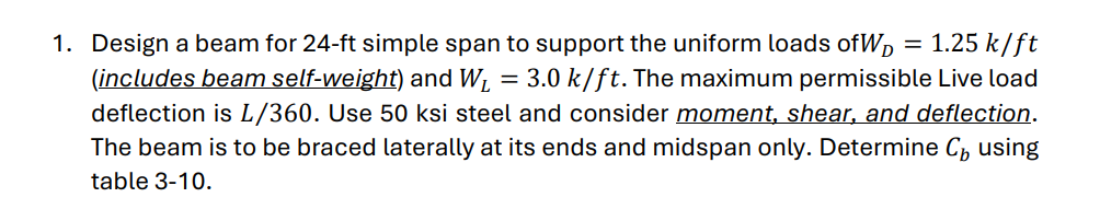Solved Design a beam for 24 -ft ﻿simple span to ﻿support the | Chegg.com