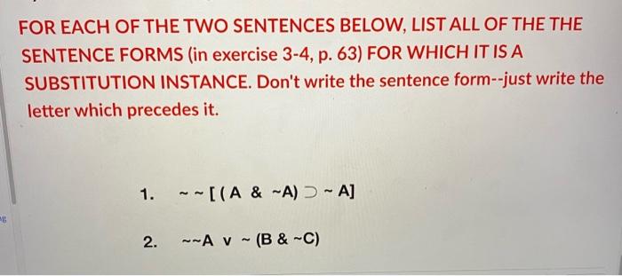 FOR EACH OF THE TWO SENTENCES BELOW, LIST ALL OF THE | Chegg.com