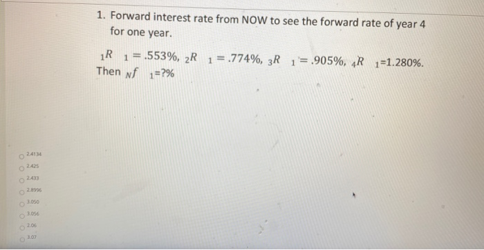 Solved 1. Forward interest rate from NOW to see the forward | Chegg.com