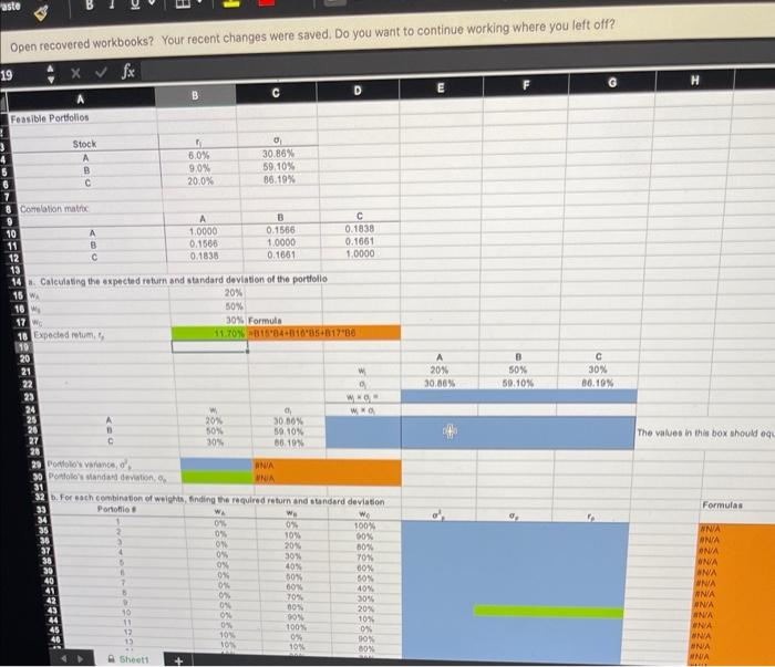 Excel Activity: Feasible Portfolios Start with the | Chegg.com