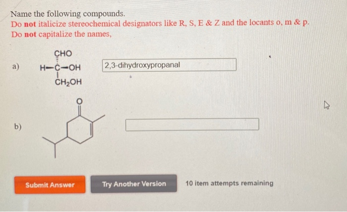 Solved Name The Following Compounds. Do Not Italicize | Chegg.com