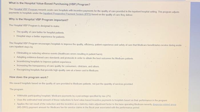 Read the description for The Hospital Value Based | Chegg.com