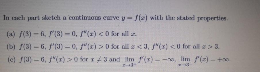 Solved In each part sketch a continuous curve y = f(x) with | Chegg.com