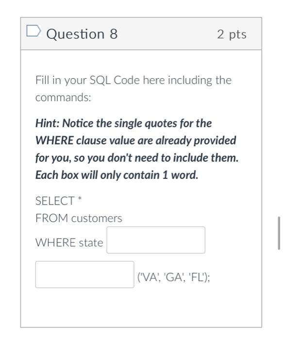 Solved Question 9 1pts Write a query that uses the IN | Chegg.com