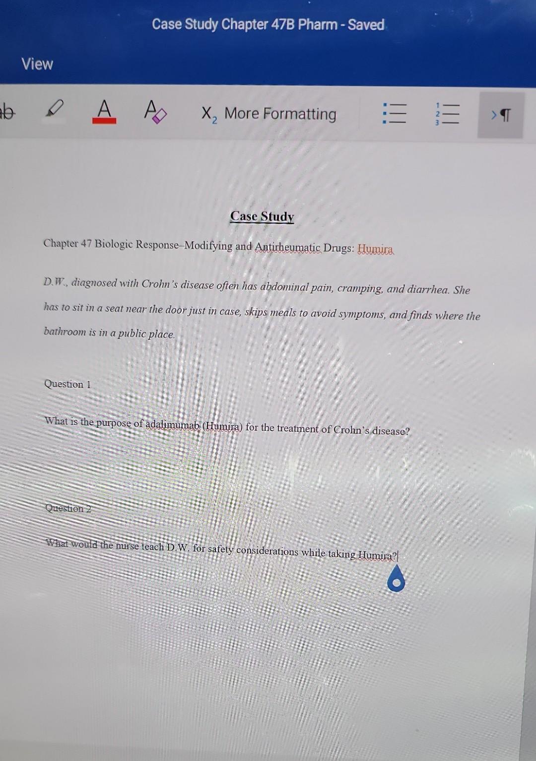 Solved Case Study Chapter 47B Pharm - Saved View Ab A A A X, | Chegg.com
