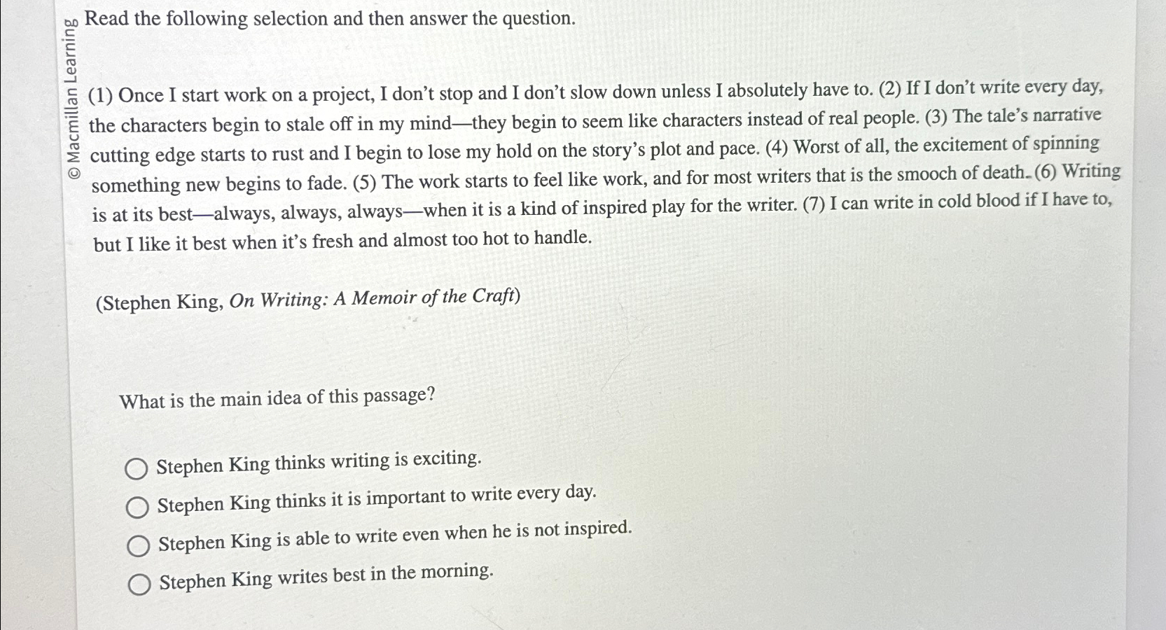 Solved Road the following selection and then answer the | Chegg.com