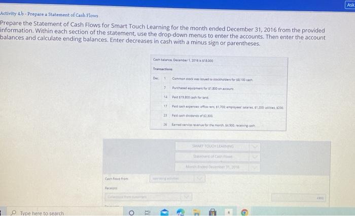 Solved Ask Activity 4.b - Prepare A Statement Of Cash Flows | Chegg.com