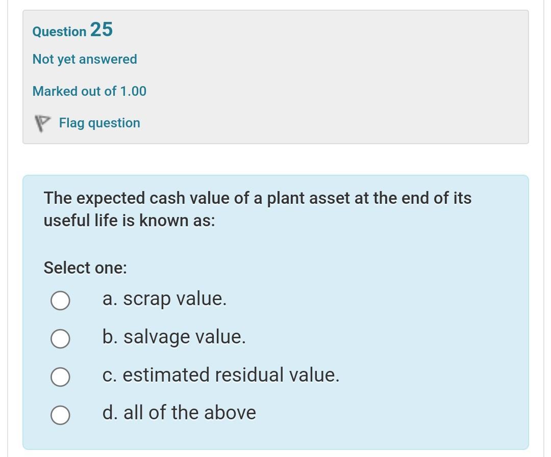 Solved Question 25 Not yet answered Marked out of 1.00 Flag | Chegg.com