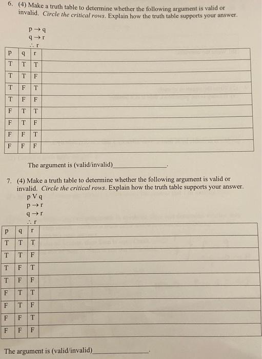 Solved 6. (4) Make a truth table to determine whether the | Chegg.com