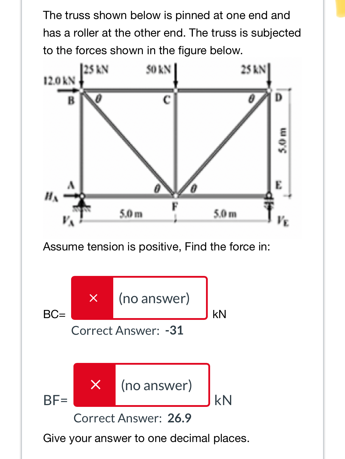 Solved The truss shown below is pinned at one end and has a | Chegg.com