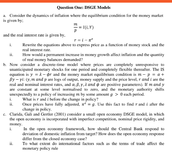 M Question One: DSGE Models A. Consider The Dynamics | Chegg.com