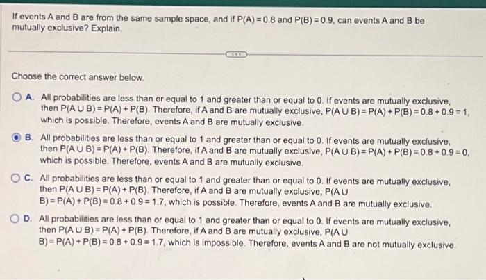 Solved If Events A And B Are From The Same Sample Space, And | Chegg.com