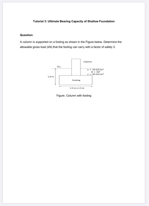 Solved Tutorial 3: Ultimate Bearing Capacity Of Shallow | Chegg.com