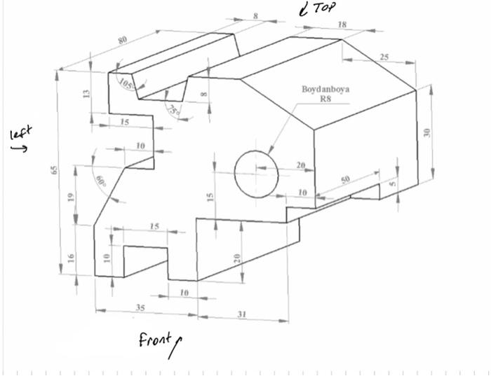 Solved draw and dimension the front, top and left views. | Chegg.com