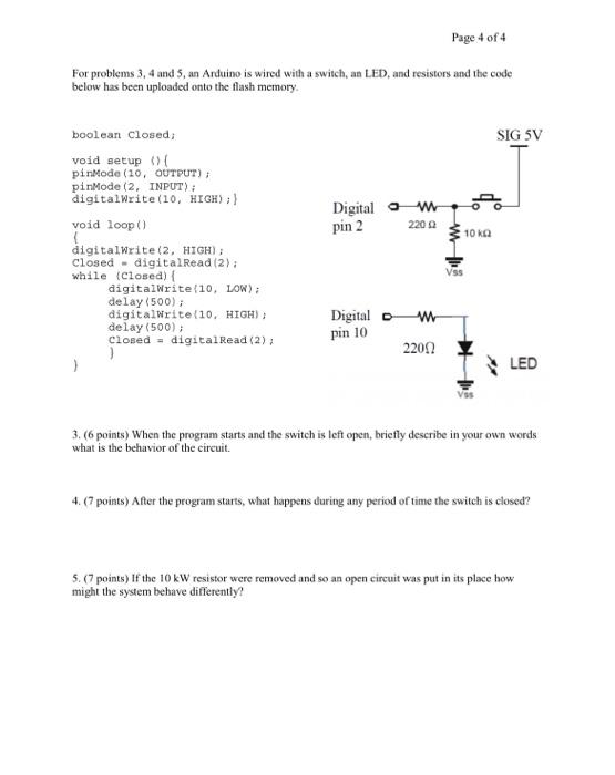 Solved Page 4 of 4 For problems 3, 4 and 5, an Arduino is | Chegg.com