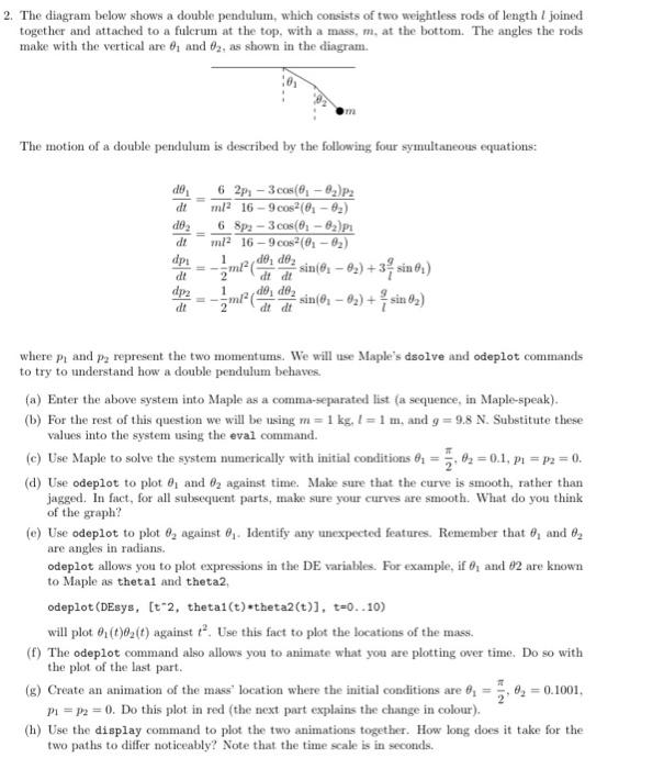 Solved The diagram below shows a double pendulum, which | Chegg.com