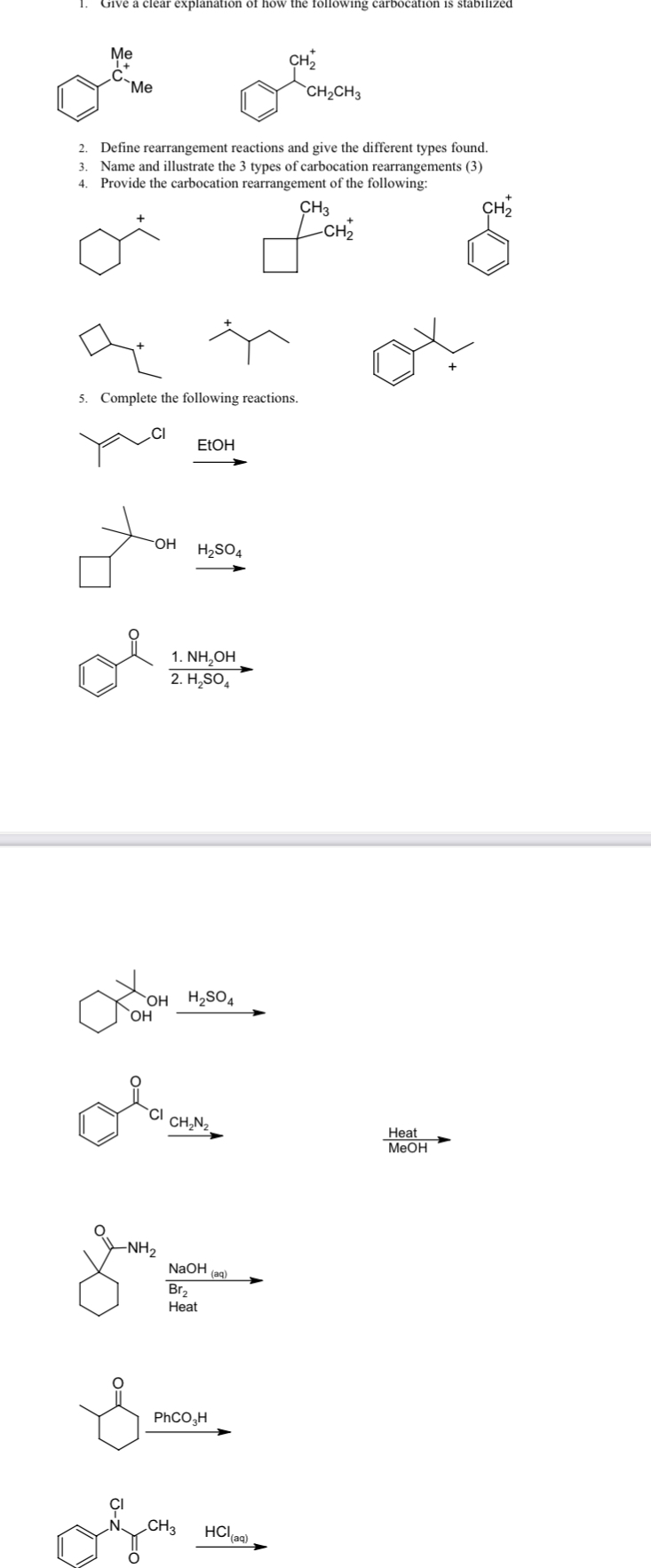 Solved Define rearrangement reactions and give the different | Chegg.com