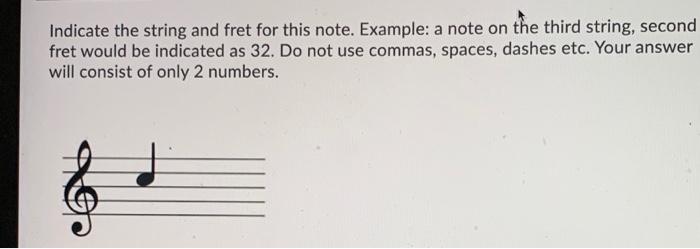 Indicate the string and fret for this note. Example: | Chegg.com