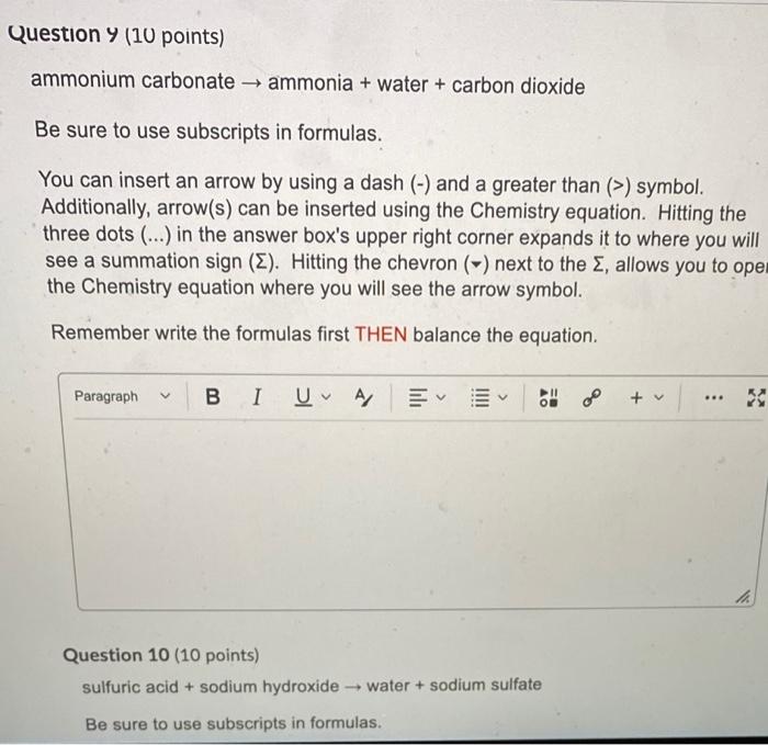 Solved Question 9 10 Points Ammonium Carbonate Ammonia 0662