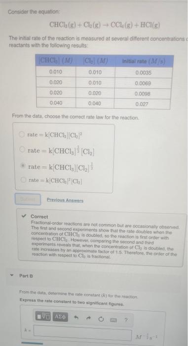 Solved from the data, determine the rate constant (k) for | Chegg.com