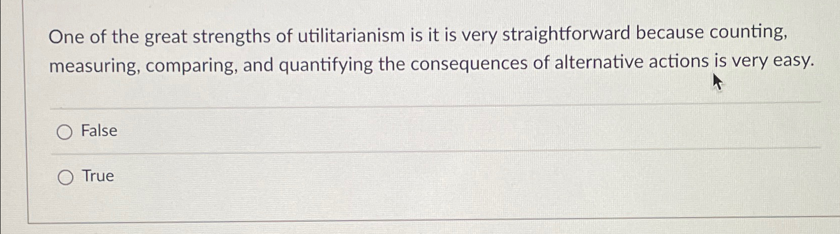 Solved One of the great strengths of utilitarianism is it is | Chegg.com