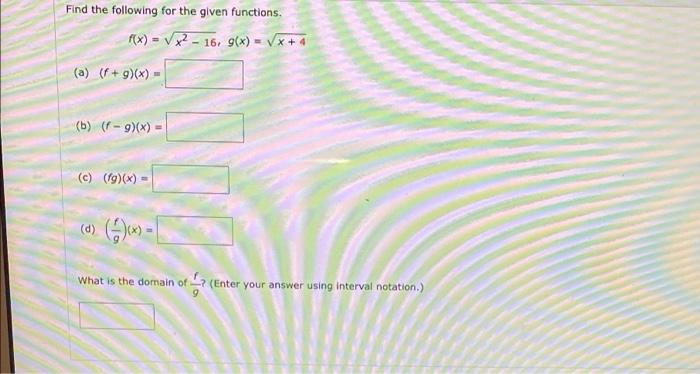 Solved Find the following for the given functions. | Chegg.com