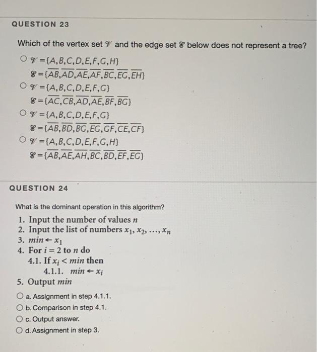 Solved Question 23 Which Of The Vertex Set And The Edge Set Chegg Com