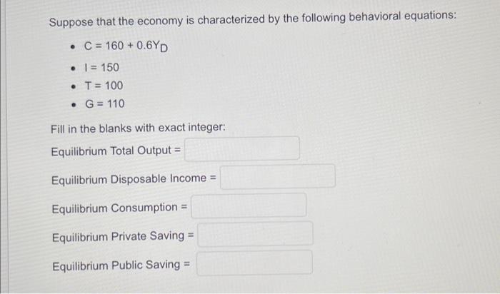 Solved Suppose That The Economy Is Characterized By The | Chegg.com