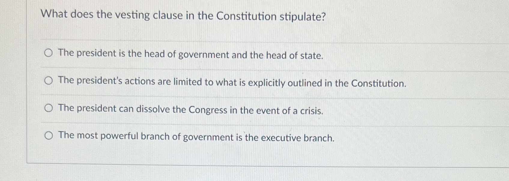 Solved What does the vesting clause in the Constitution