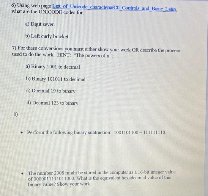 Solved 6) Using web page List of Unicode charactersiCo | Chegg.com