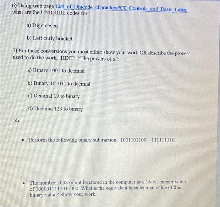 Solved 6) Using Web Page List Of Unicode CharactersiCo | Chegg.com