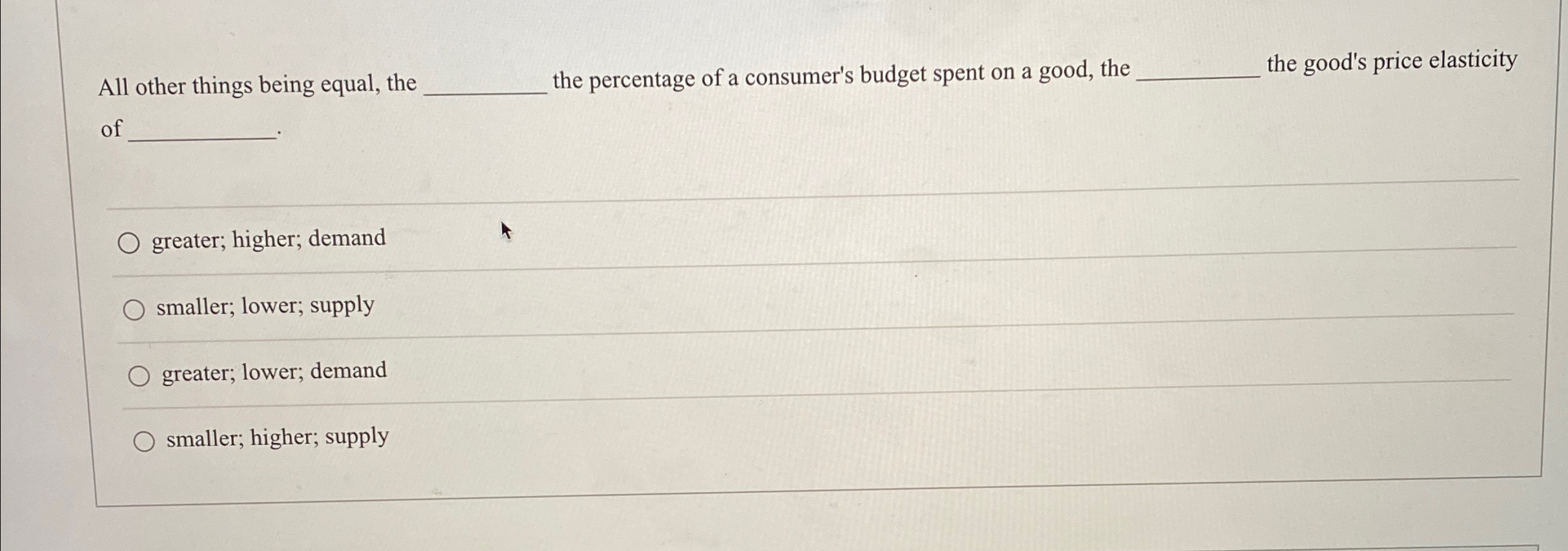 Solved All other things being equal, the the percentage of a | Chegg.com