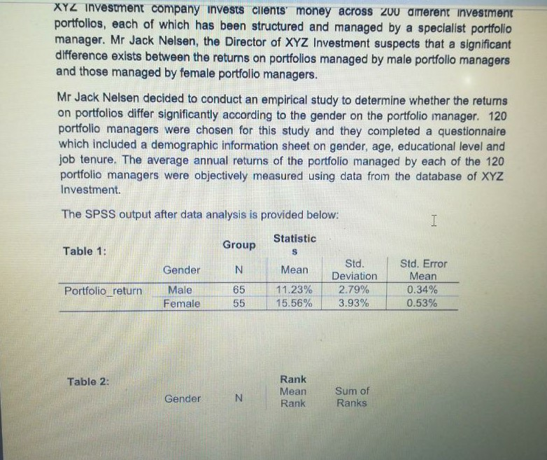 Solved XYZ Investment company invests clients' money across
